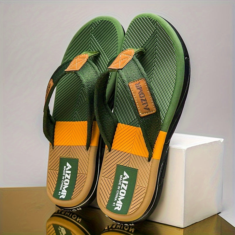 Summer Men's Sandals Trend Match Color Anti-slip Anti-odor Soft Sole Fashion Wear Cloth Belt Flip-flops Men