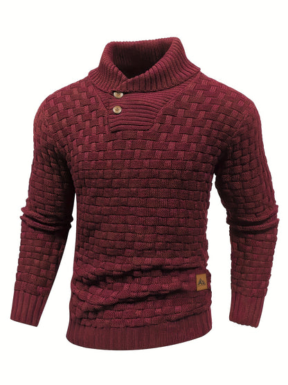 Men's Casual Waffle Knit Lapel Button Sweater