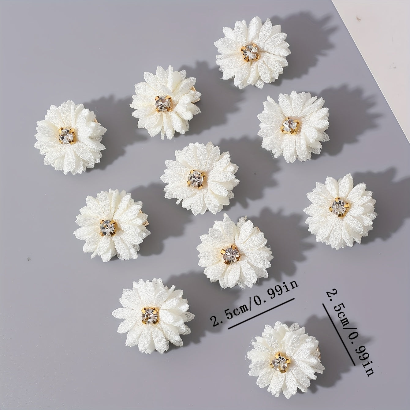 10pcs of Women'S Off-White Fabric Small Daisy Hair Clips with White Rhinestones in The, Suitable for Parties, Gatherings, Festivals, And Everyday Wear