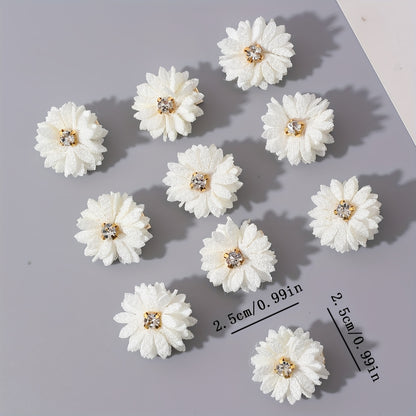 10pcs of Women'S Off-White Fabric Small Daisy Hair Clips with White Rhinestones in The, Suitable for Parties, Gatherings, Festivals, And Everyday Wear