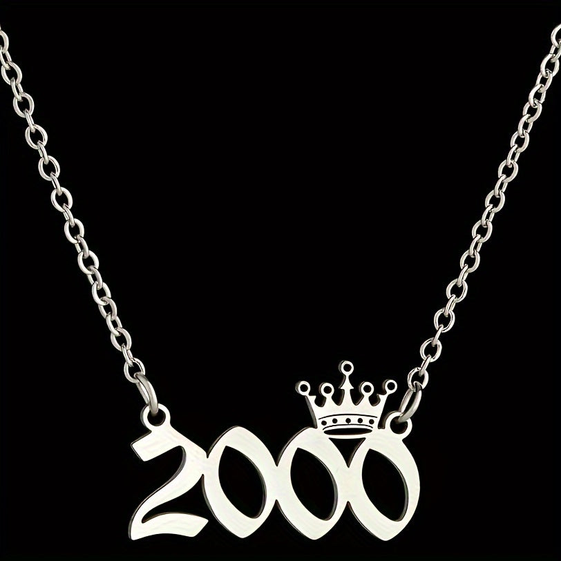 1 Elegant and Stylish Stainless Steel Polished Year Number Necklace, Unique Date Birthday Crown Pendant Necklace Gift for 1980-2024, Versatile Casual Attire Collarbone Chain Holiday Present