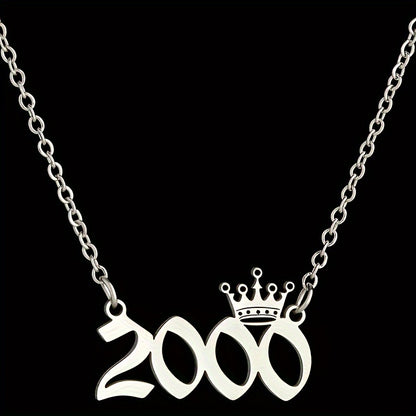 1 Elegant and Stylish Stainless Steel Polished Year Number Necklace, Unique Date Birthday Crown Pendant Necklace Gift for 1980-2024, Versatile Casual Attire Collarbone Chain Holiday Present
