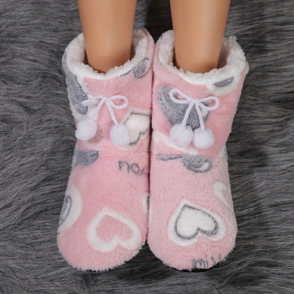 Comfortable Heart-Shaped Bow House Slippers - Soft-lined, Warm, and Cozy Winter House Slippers with a Machine-washable Design, Random Prints, and Breathable Lining, Suitable for Indoor Wear, Women Shoes