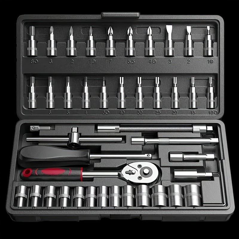 46/150-Pcs Tool Kit, Includes High-Quality, Durable, and Easy-to-Use 1/2”, 1/4”, 3/8” SAE and Metric Sizes, Sockets, Ratchet Torque Wrench, and Multi-Function Screwdriver Set - Suitable for Automotive, Home Repairs, Boat, Garage, and Bicycle Trunk