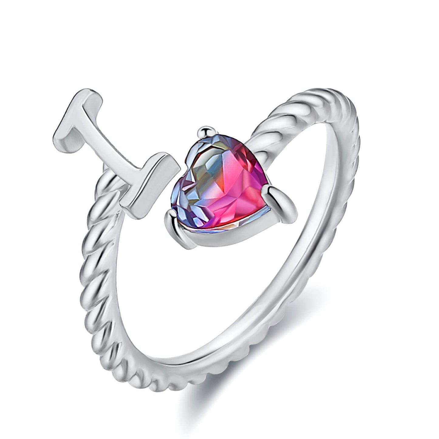 Adjustable A to T Initial Letter Ring Rings for and Women, Stacking Ring, Birthday Jewelry Gift for Mom or Girlfriend