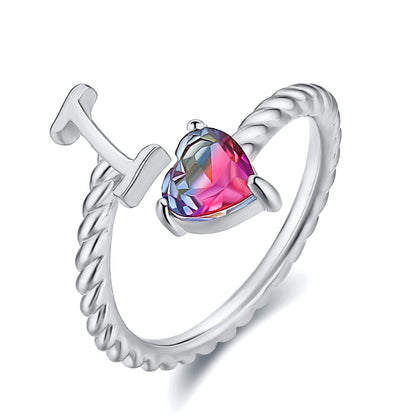 Adjustable A to T Initial Letter Ring Rings for and Women, Stacking Ring, Birthday Jewelry Gift for Mom or Girlfriend