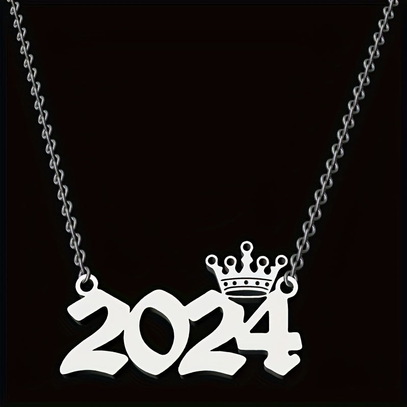1 Elegant and Stylish Stainless Steel Polished Year Number Necklace, Unique Date Birthday Crown Pendant Necklace Gift for 1980-2024, Versatile Casual Attire Collarbone Chain Holiday Present