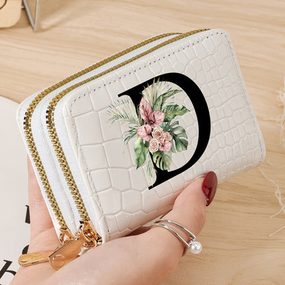 Simple, Stylish, Elegant Letter Printed Women's Credit Card Wallet, Large Capacity Multi Card Holder, Double Zipper Card Holder