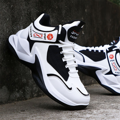 Men'S High-Top Sports Shoes, Lightweight Running Shoes with a Non-Slip Rubber Sole, Featuring a White And Red Color Scheme. Suitable for Gym Workouts, Walking, And Everyday Use Throughout The Year. These Lace-Up Fitness Shoes Have a High-Top Design