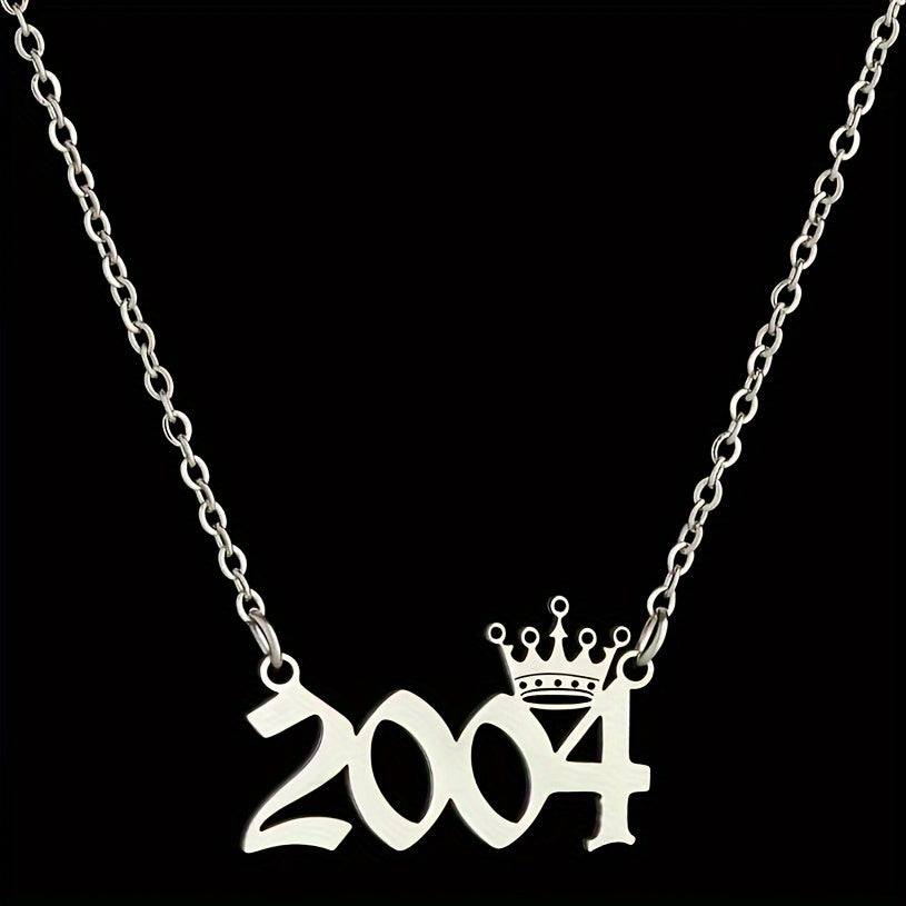 1 Elegant and Stylish Stainless Steel Polished Year Number Necklace, Unique Date Birthday Crown Pendant Necklace Gift for 1980-2024, Versatile Casual Attire Collarbone Chain Holiday Present
