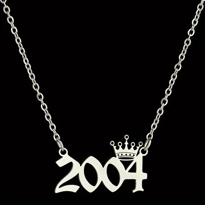 1 Elegant and Stylish Stainless Steel Polished Year Number Necklace, Unique Date Birthday Crown Pendant Necklace Gift for 1980-2024, Versatile Casual Attire Collarbone Chain Holiday Present