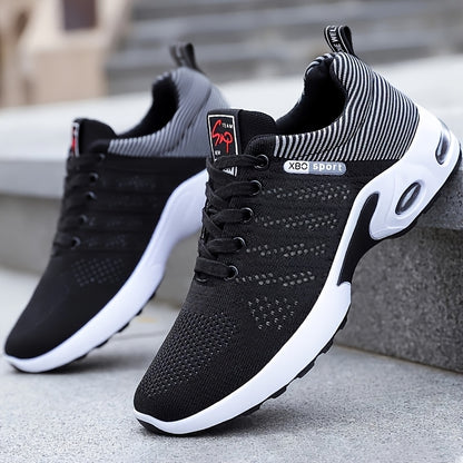 Breathable and comfortable Men's sports shoes, fashionable woven knitting, shock-absorbing, mid top lace up, suitable for outdoor sports and jogging walking
