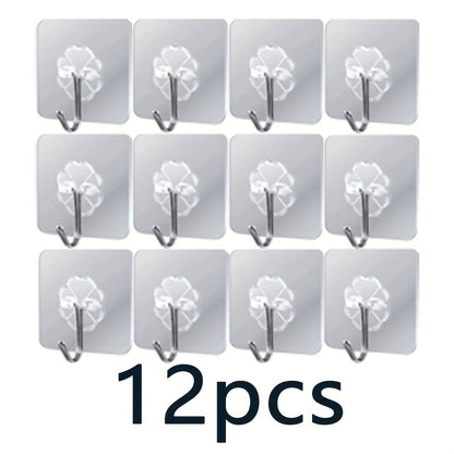 Fashionable Modern Self-Adhesive Towel Hook, Transparent Reusable Waterproof Sticky Hook, Bathroom Towel Hanger, Wall-Mounted Heavy-Duty Self-Hanging Hook, Brushed Treatment, No-Drill Wall-Mounted Bathroom Door Hook, 4/12/24piece