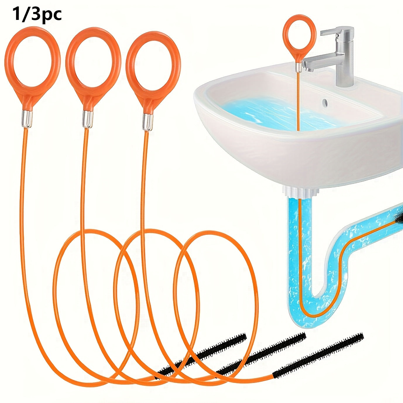 [Extra-Long Drain Hook] 1pc / 3pcs Extra-Long Stainless Steel Drain Hook with Nylon Coating — Suitable for Bathroom Sinks, Bathtubs, and Showers