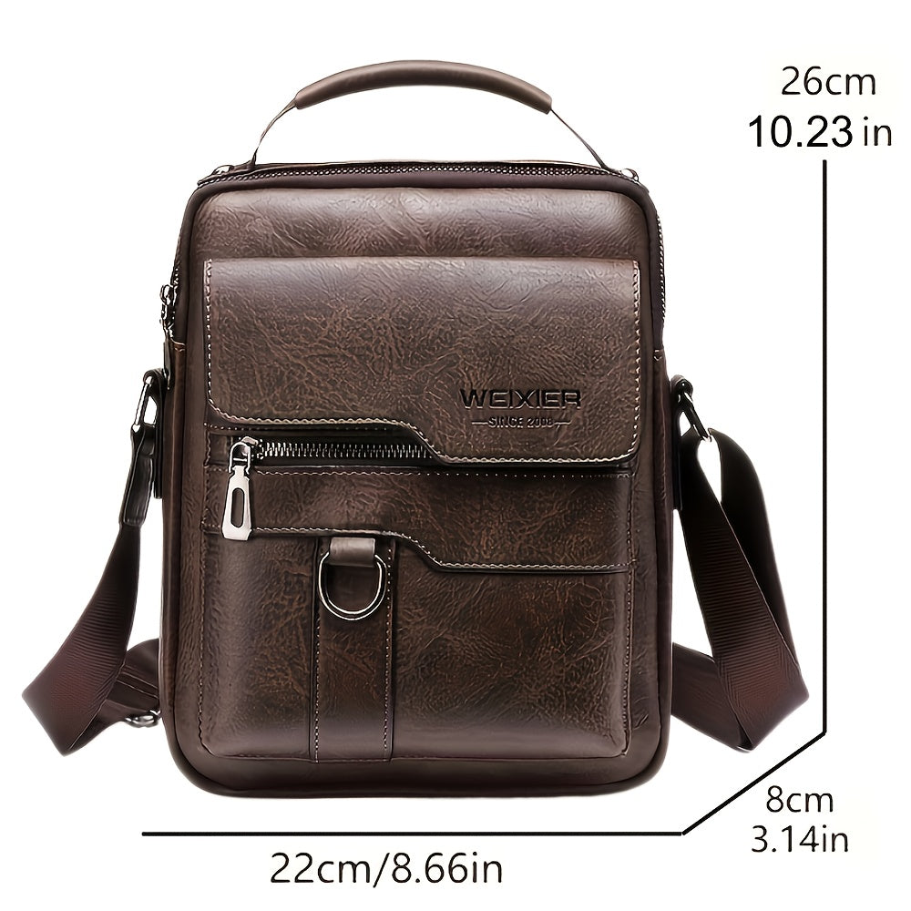 WEIXIER Men'S Vintage Faux Leather Cross Body Bag | Vertical Hand Business Casual Satchel, Adjustable Shoulder Strap, Faux Leather, Ideal for Going Out