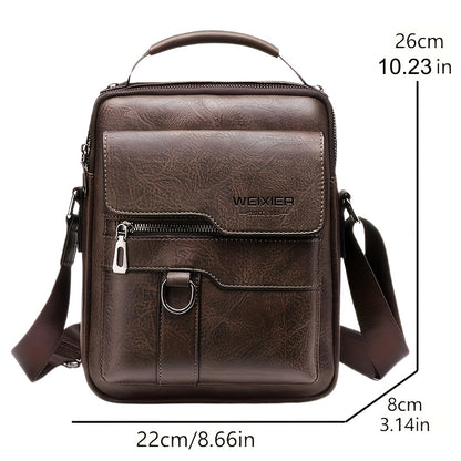 WEIXIER Men'S Vintage Faux Leather Cross Body Bag | Vertical Hand Business Casual Satchel, Adjustable Shoulder Strap, Faux Leather, Ideal for Going Out