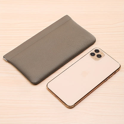 Self-Closing Genuine Leather Long Wallet with Zipper Closure - Compact Travel Organizer for Cash, Cards, Passport, Headphones & Cables - Durable Everyday Use Cosmetic Pouch, Minimalist Design, Highquality Stitching