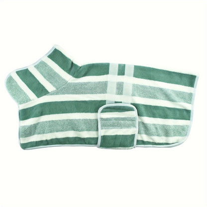 Quick-Drying Dog Bathrobe, Striped Towel Bathrobe, Super Absorbent Pet Robe with Adjustable Belly Strap Made of Ultra-Soft Fabric