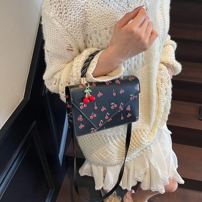 Women'Single-Shoulder Bag, 2025 New Fashion Cherry Print Handbag/Tote Bag, Fresh, Cute, and Sweet Single-Shoulder Crossbody Bag, Chic Style Design with Cherry Charm, Multiple Colors Available, Halloween Bestselling Women'Bag