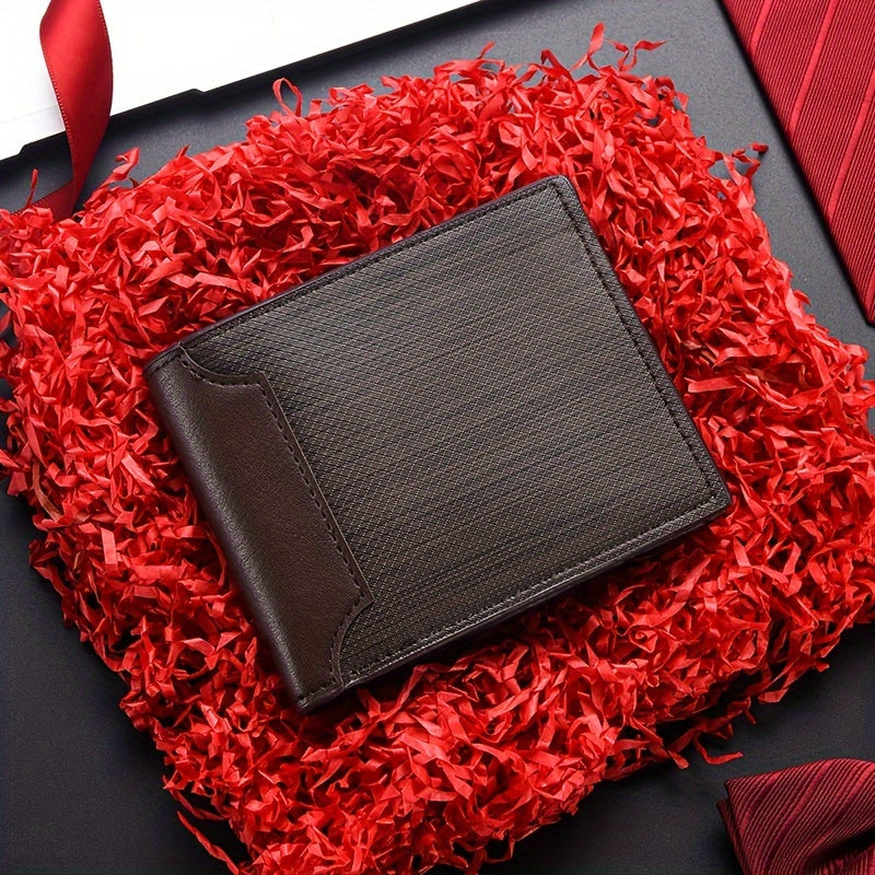 Men's Casual PU Leather Wallet With Card Slots, Zipper Coin Purse, Money Clip Christmas Gift