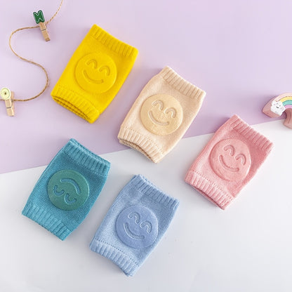 Boys Casual Knitted Knee Pads With Smile Face, Thermal Joint Protector For Autumn And Winter