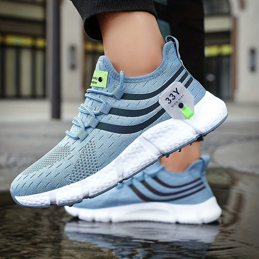 New Popcorn Sole Men's Shoe High Elasticity Flying Weaving Mesh Surface Ultra Light Running Shoe Thin Mesh Sports Shoe