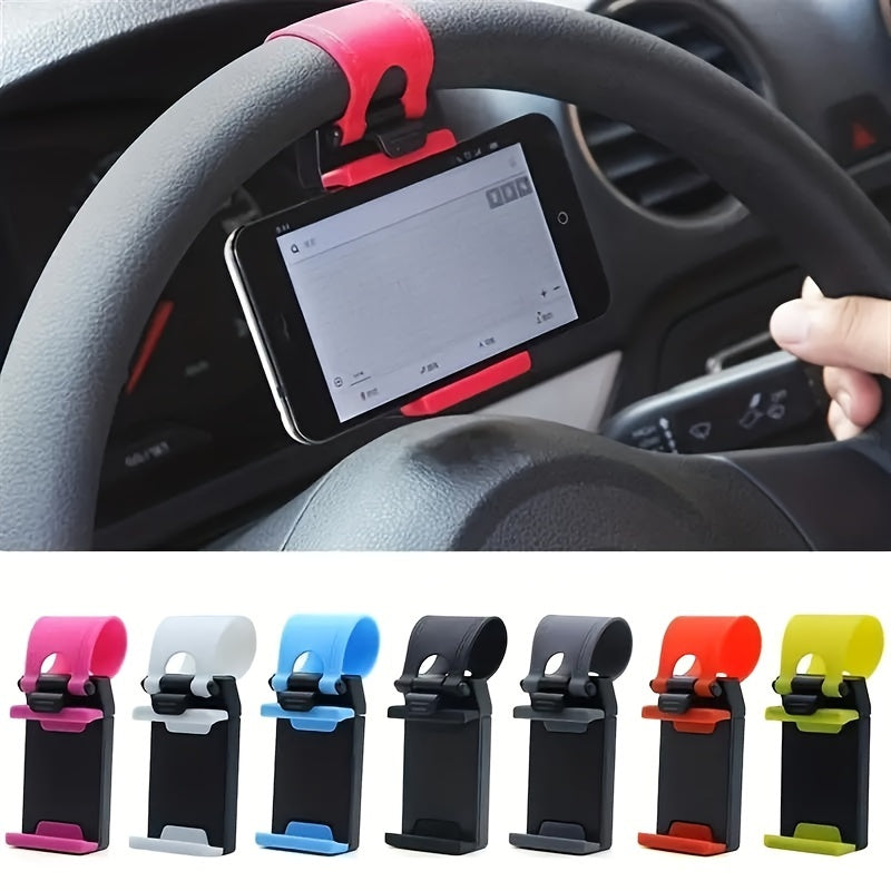 Durable Universal Car Phone Holder - Plastic Steering Wheel Mount, Mobile-Phone Stand Support, Bike Clip Mount, Easy to Use