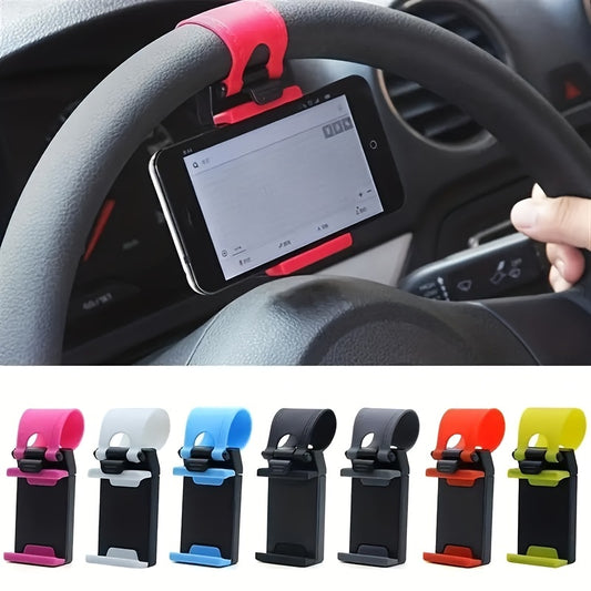 Durable Universal Car Phone Holder - Plastic Steering Wheel Mount, Mobile-Phone Stand Support, Bike Clip Mount, Easy to Use