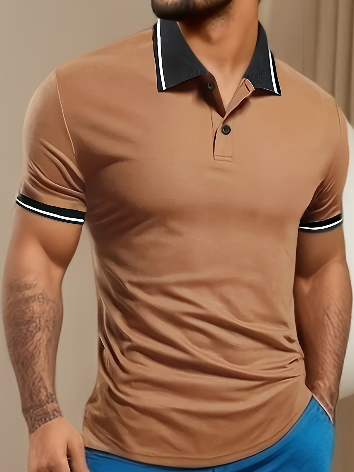 Summer Men's Shirt with Turn- Collar, Solid Color, Short Sleeve, Multi-Color, Casual Sportswear Top