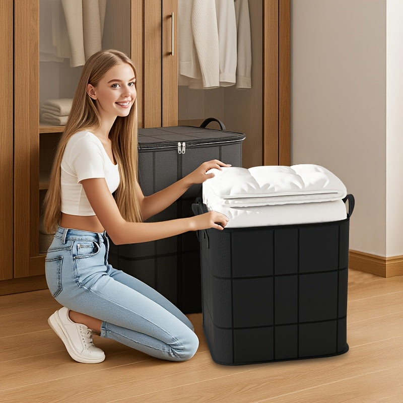 Foldable Wardrobe Storage Bag, Household Clothing and Quilt Organizer Bag, Large Capacity Storage Box with Double Zipper and Handle, Suitable for Moving Travel Storage Basket Under-Bed Storage