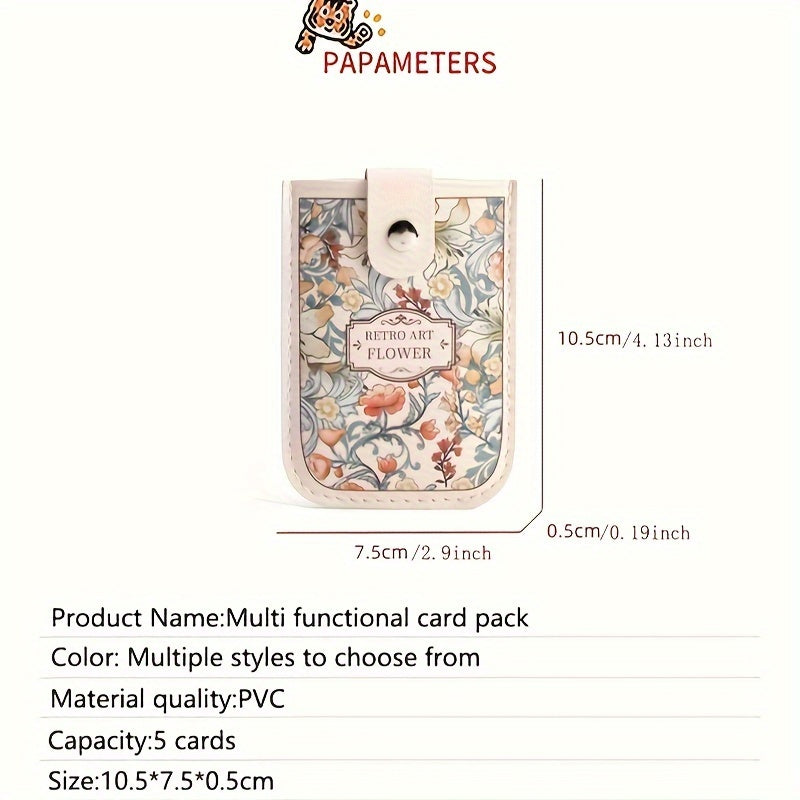 Vintage Floral Pattern Pull-Out Multi-Card Slot ID Holder, Large Capacity Compact Ultra-Thin Synthetic Leather Card Case with Snap Closure