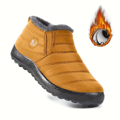 Women's Slip-On Winter Ankle Boots - Cozy Artificial Fur-Lined Interior, Non-Slip Sole, Navy Blue with Logo "B.J." - Warm Booties in Multiple Colors, Women Shoes
