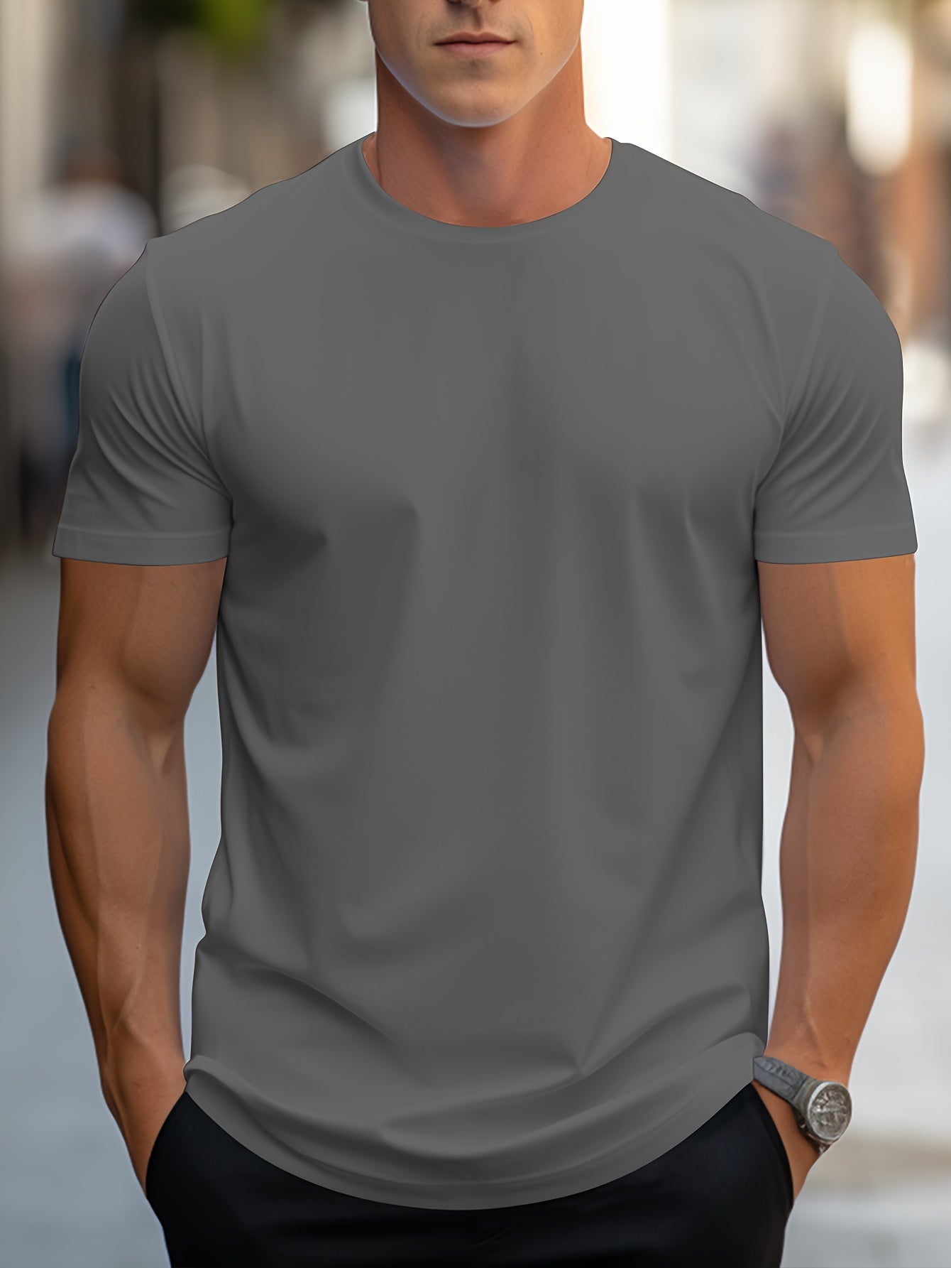 2026 New Year New T-Shirt, Christmas Apparel Base Layer, Men's Minimalist Solid Color Regular Fit T-Shirt, Body-Shaping Essential! Daily Must-Have! Versatile, Short Sleeve yyds! Simple Yet Not Plain