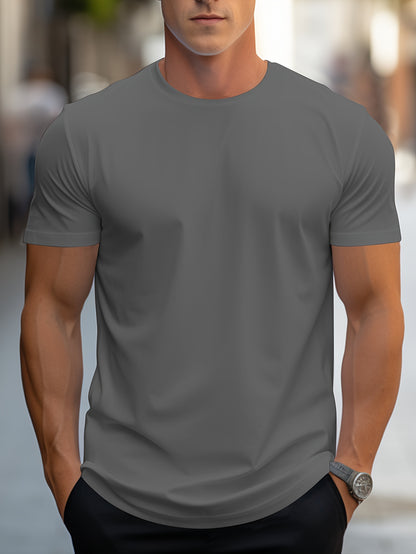 2026 New Year New T-Shirt, Christmas Apparel Base Layer, Men's Minimalist Solid Color Regular Fit T-Shirt, Body-Shaping Essential! Daily Must-Have! Versatile, Short Sleeve yyds! Simple Yet Not Plain