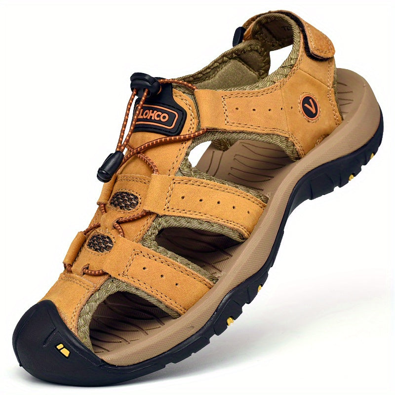 CLOHOO Brand Cowhide Rubber Thick Sole Handmade Casual Closed-Toe Men's Sandals