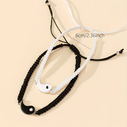 [Best Friend Bracelets] Two Pieces Best Friend Bracelets Adjustable Cord Yin And Yang Matching Bracelets for Bff Friendship Relationship Boyfriend Girlfriend Valentine's Day Gift