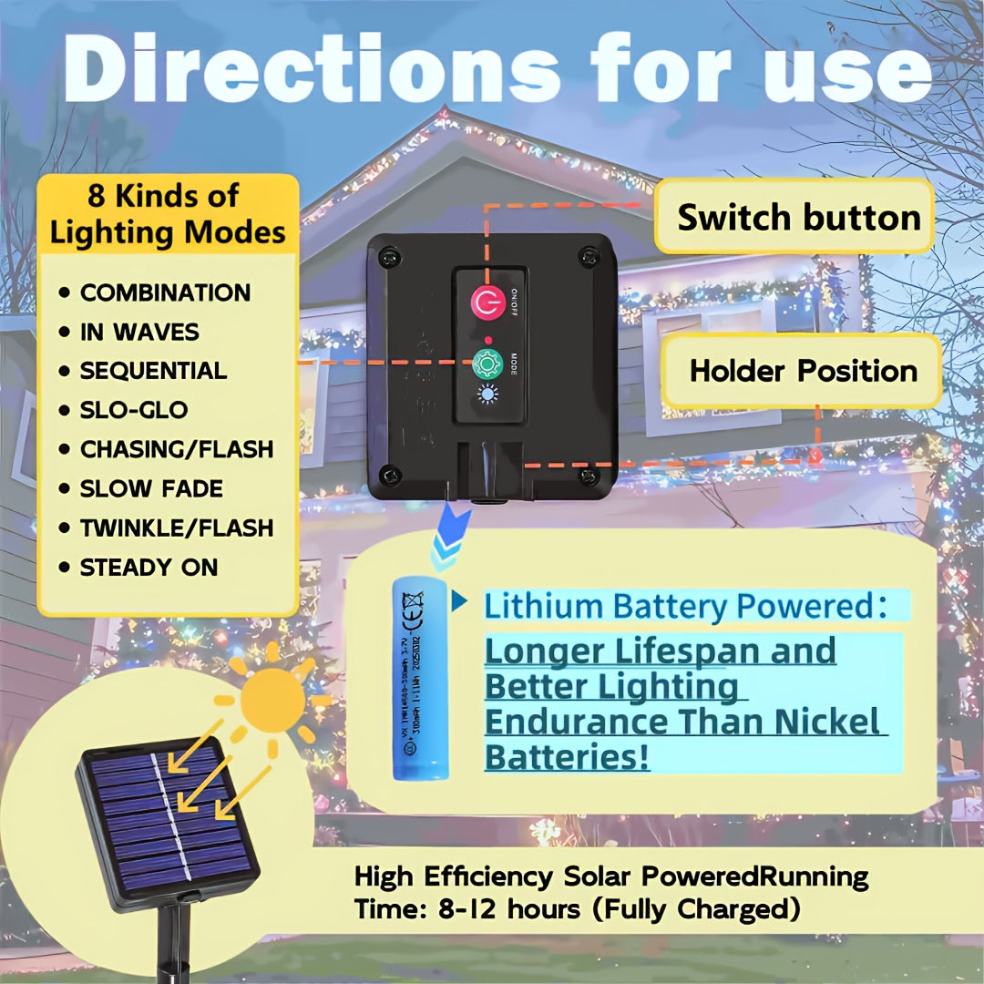 [Christmas] Solar-Powered LED Fairy Light Strings With 50/100/200/300 Leds For Outdoor Garden Decoration, Perfect For Christmas Trees, Porches, And Lawns, Featuring Light Control And Solar Energy Supply