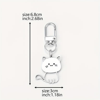 "1 new Japanese-style stainless steel keychain for cats, cute cat pendant, couple key chain pendant"