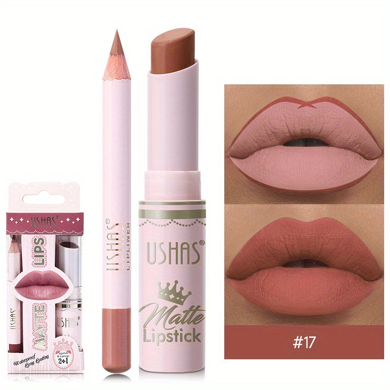 24 Hour Waterproof Velvet Matte Lipstick + Lip Liner - Nonstick Cup Lipgloss Lip Stain Pigmented Lip Makeup - Golden Box Nude Lipstick Valentine's Day Gifts