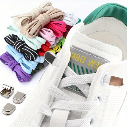 [Elastic Shoe Laces] Stretchy Elastic Shoe Laces for Sneakers | Adjustable Flat Shoelaces with Metal Aglets, Perfect for Casual Footwear, Casual Shoelaces | No Tie Polyester & Spandex