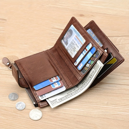 [RFID Wallet for Men] Luxury RFID Card Holder Wallet for Men, Featuring a Zipper Coin Purse And Made of Portable Faux Leather