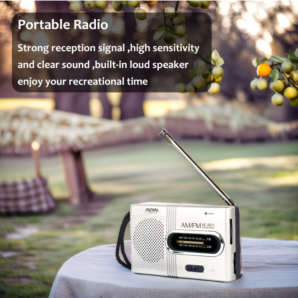 [Portable Mini Radio] INDIN BC-R21 Portable Mini Radio | AM FM Loudspeaker, Headphone Jack, 2AA Battery Operated | Long Range Reception, Pocket Radio for Indoor, Outdoor, Emergency Use, Best Gift