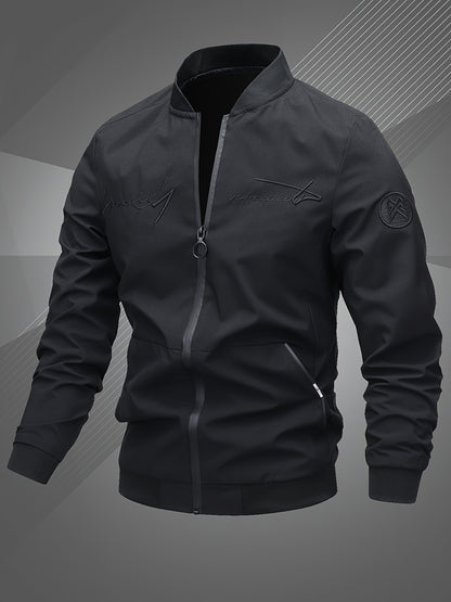 Men'S Letter Embroidered Casual Bomber Jacket, Mens Winter Jackets And Coats, Fridays Items, Mens Gifts Ideas, Gifts for Men, Thermal Wear for Men, Christmas Gifts, Suitable for Everyday Life, Home, Outdoor, Work, And Leisure Settings.