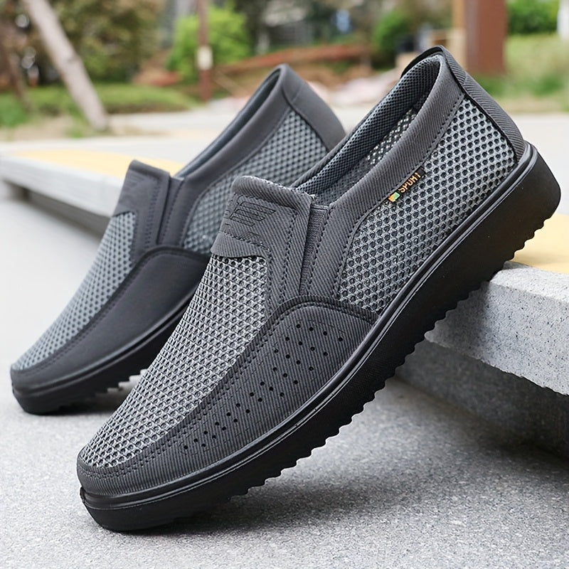 Men'S Breathable Mesh Sneakers - Lightweight Non-Slip Running Shoes with MD Sole, Low-Top Design for Walking, Training & Casual Wear - Black & Gray, Lace-Up Closure, Fabric Upper & Insole, Comfortable Fabric Lining, Walking Shoes, Sleek Shoe Design, Flexi