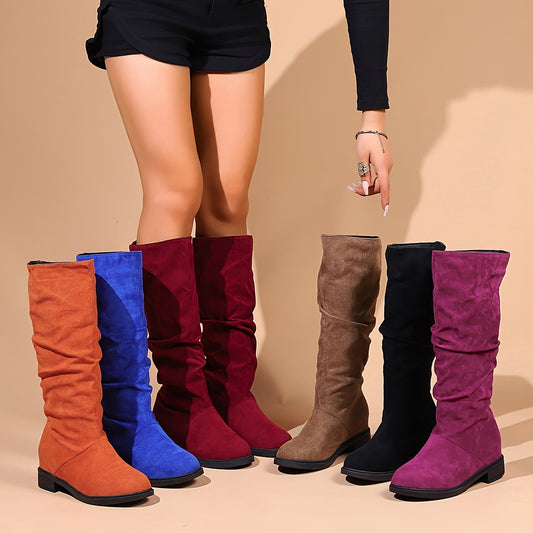 Fashionable Women'S Boots | Black Classic Style, Mid Heel, Slip-on Closure, All-season Wear