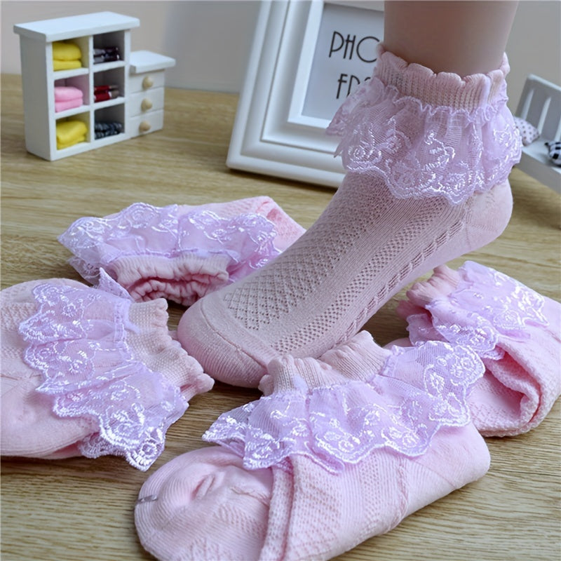 [Mesh Princess Socks] Pair of Youngsters's Lace Socks | Girls' Mesh Princess Short Socks for Spring/Autumn/Summer, White Dance Socks