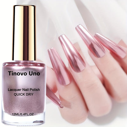 Tinovo Uno Rose Golden Metallic Nail Polish, Quick Dry Formula, Chrome Finish, Salon-Style Nail Art, Alcohol-Free, Adult Use, 12Ml/0.4Fl.Oz