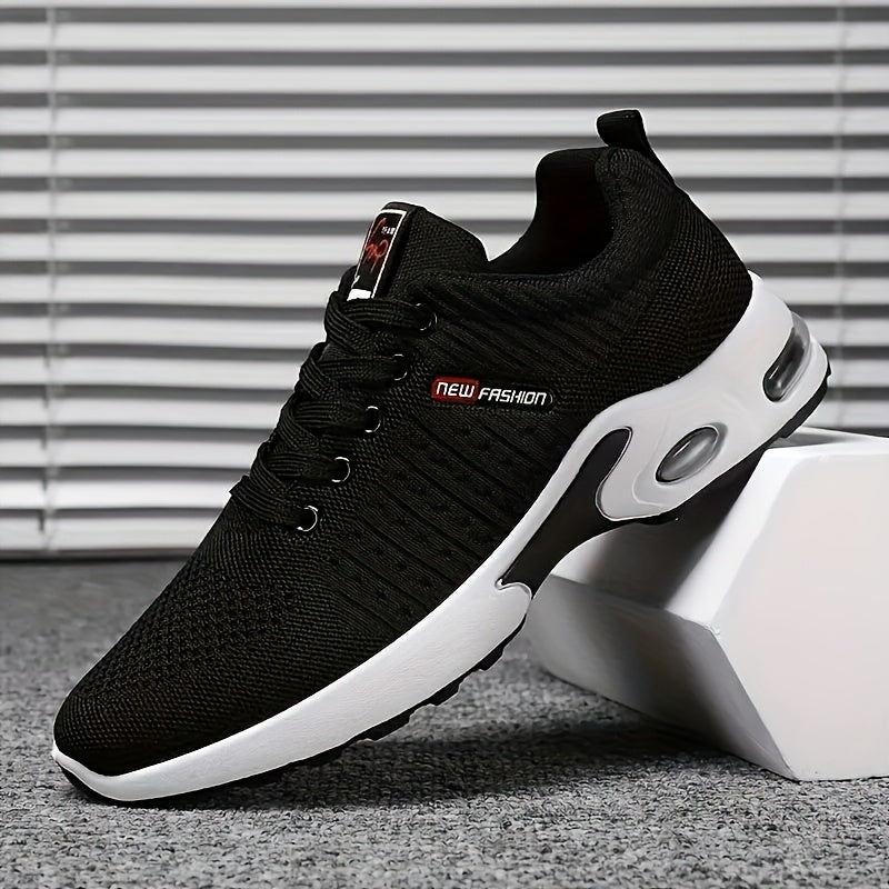 Breathable and comfortable Men's sports shoes, fashionable woven knitting, shock-absorbing, mid top lace up, suitable for outdoor sports and jogging walking