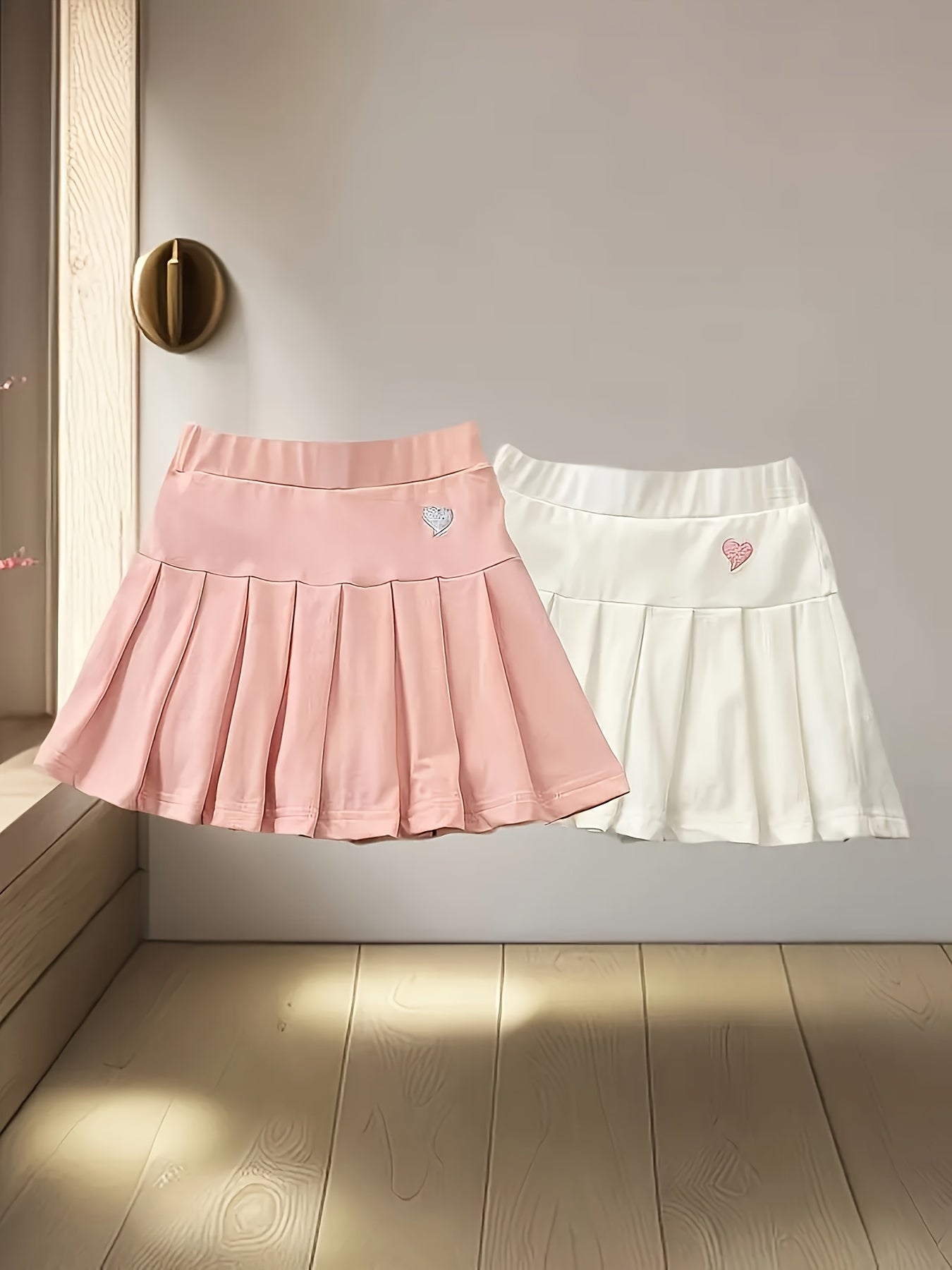 2 Girls Casual Skirt Pants with Secure Elastic Waistband - Machine Washable Solid Color Skirt Pants for Toddlers And Children, Breathable Summer Set