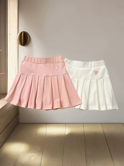 2 Girls Casual Skirt Pants with Secure Elastic Waistband - Machine Washable Solid Color Skirt Pants for Toddlers And Children, Breathable Summer Set